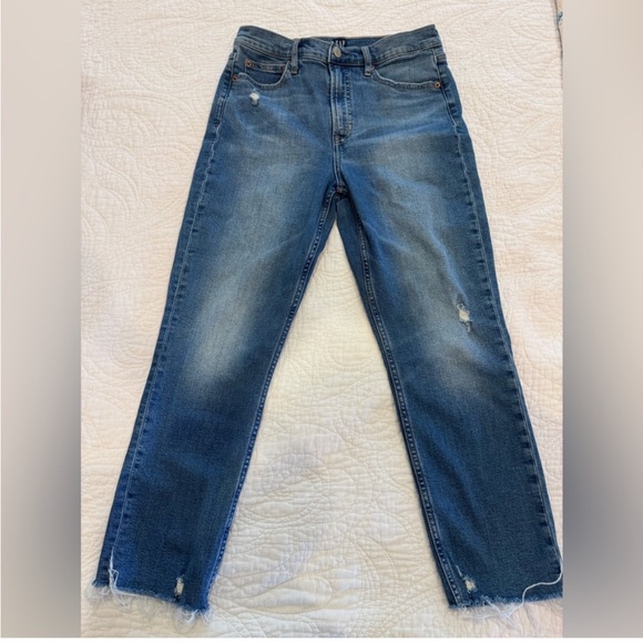 GAP Cigarette Jeans Women’s 8/29 Distressed Raw Hem Mid Rise Blue Denim - Picture 3 of 7